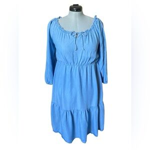 BeachLunchlounge Tiered Chambray Lightweight Blue Women's Dress- Size S